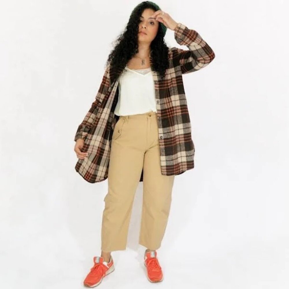 Easel Princeton Button Pocket Pleated Twill Trousers Pants Khaki Women’s Size L